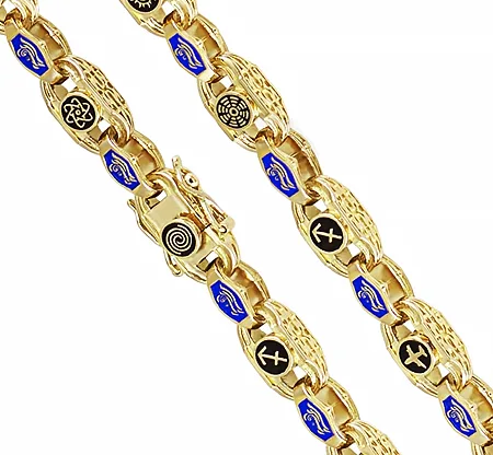 Sols bespoke yellow gold chain with fantasy design links with enamels and patterns