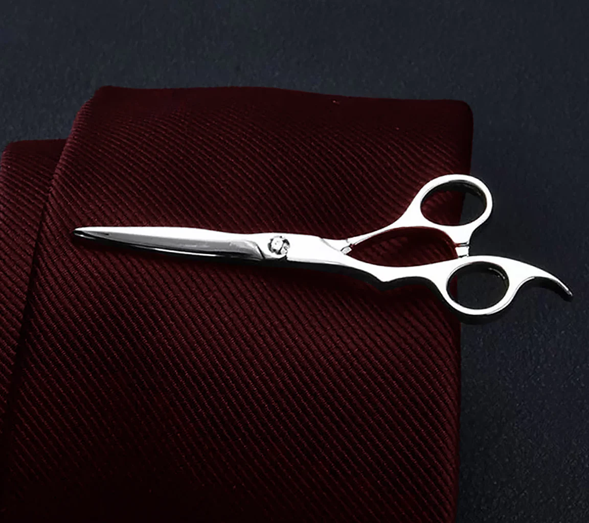 Custom white gold scissors design tie clip