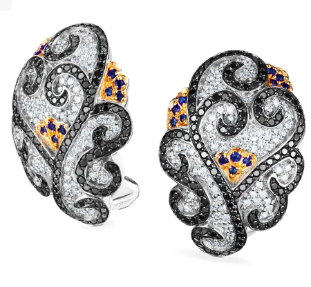 Sols bespoke white yellow gold earrings with diamonds and sapphires