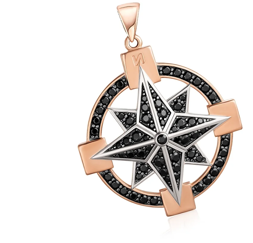 Sols bespoke gold wind rose pendant with black diamonds