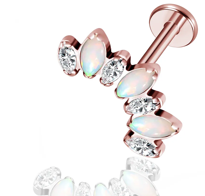 Sols bespoke rose gold labret cluster with diamonds and opals