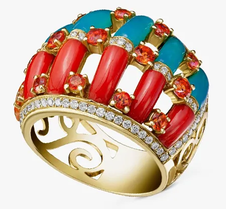 Sols bespoke ring with sapphires, diamonds, rubies and corals