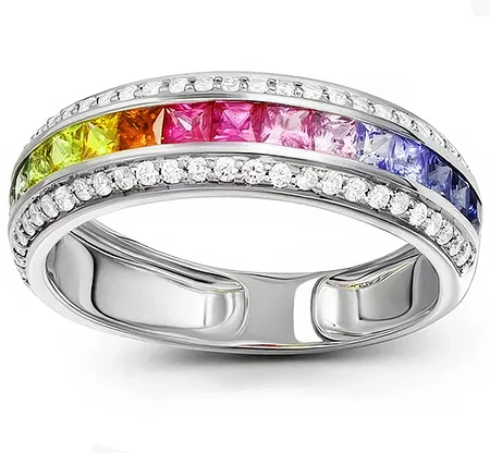 Sols bespoke wedding ring with multi-colored sapphires and diamonds