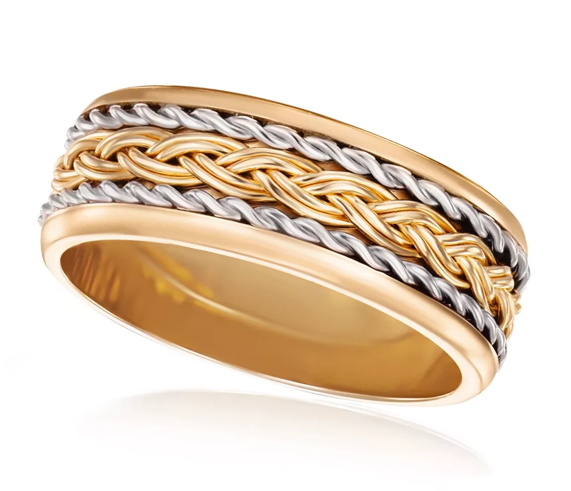 Custom yellow and white gold wedding ring with filigree